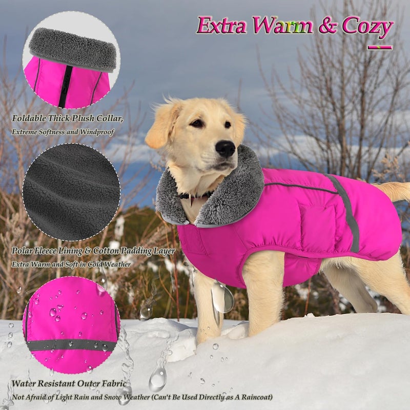 Dogcheer Warm Dog Coat, Christmas Dog Jacket Waterproof Puppy Winter Coat with Buckles, Reflective Adjustable Pet Snow Jacket Turtleneck Fleece Sweater for Small Medium Large Dogs - Pink, M - Image 2